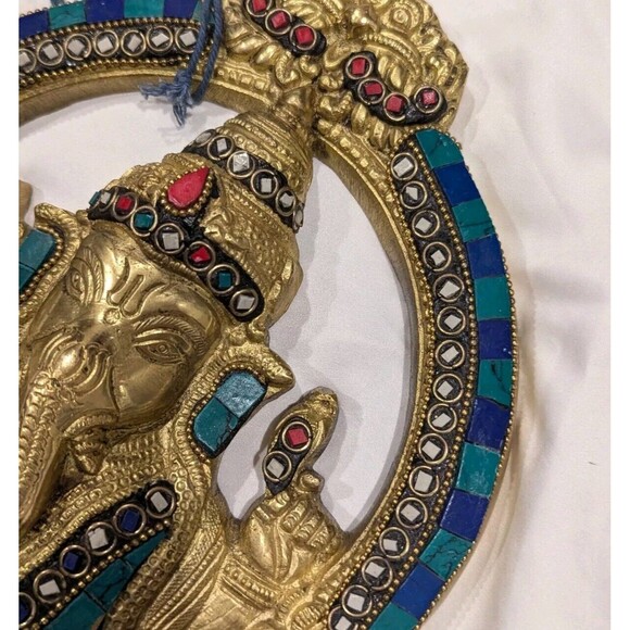 Colorful Brass Ganesh Idol Statue Elephant Murti God Ganesha Vinayak Ganpati - Picture 6 of 9